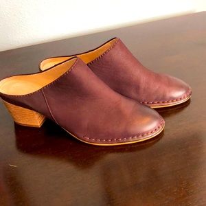 Clarks Burgundy Leather Mules